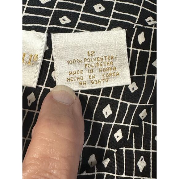 Christie & Jill Women’s 100% Polyester Short Sleeve Blouse Size 12 Black White - Picture 8 of 11